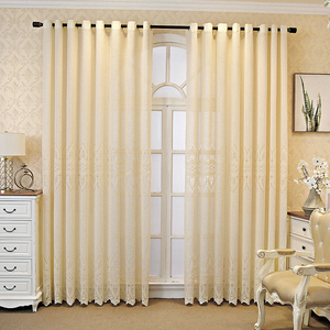 窗帘 欧式奢华米黄色纱窗帘客厅阳台卧室飘窗隔断遮光窗纱纱帘