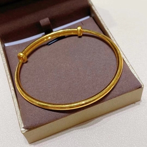 金重20～30g,黄金|光面圆棍推拉手镯,全新,带钢印,带证