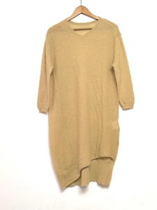 玛丝菲尔旗下aum/噢姆奥姆哑黄色羊毛马海毛针织连衣裙鸡心领