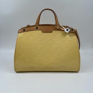 95新lv路易威登brea系列医生包黄色漆皮中古单肩手提女包