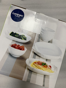 乐美雅露特莎白玉玻璃碗碟套装盘子餐具家用碗饭碗微波炉专用的碗