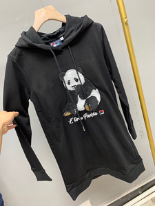 斐乐全新黑白两色连帽毛圈刺绣熊猫胖达bdd运动卫衣长裙,山东