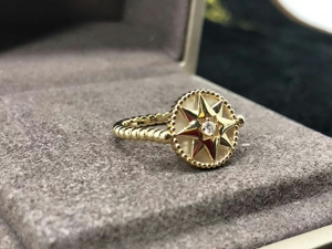 迪奥八芒星幸运罗盘戒指18k金白贝母钻石