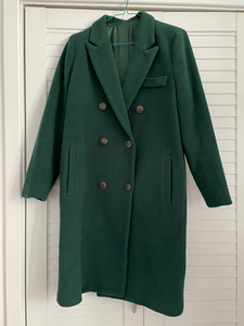 墨绿色带内里羊绒呢子大衣女时尚修身版