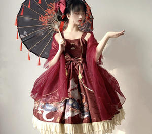 魔法裙子猫御前稻荷红色m 大全套 有意要红色玫瑰晨露38码也