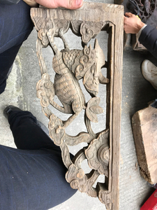 老木雕古建构件牛腿雀替角花麒麟望月