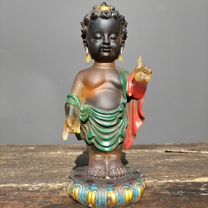 旧藏古法老琉璃佛像 镶嵌宝石指天指地太子佛一尊 恭请供