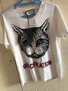 2022夏季新款酷奇短袖t恤女cucci复古港味猫头ins网