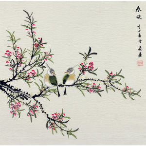 张雪森《春晓》0005花鸟斗方手绘真迹客厅书房字画国画装饰收藏