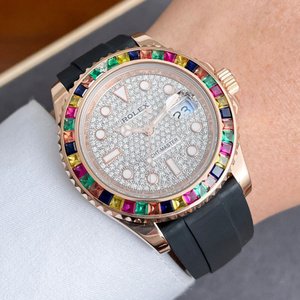 劳力士游艇名仕型18k玫瑰金后镶满钻彩虹盘男士手表116655[9.5新]