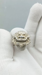 925纯银唐狮子头戒指指环戒子纯银装饰品