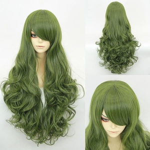 墨绿色70cm万用长卷发cos假发 高温丝动漫假发c009