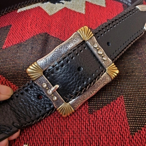 00御前家具店淘宝19212 哈雷女士手工编织盾标真皮腰带皮带正品代购