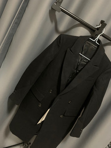 男士男款英伦韩版休闲双排扣绅士黑色羊毛毛呢大衣，全新尺码s，