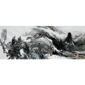 陈玉圃弟子 万涛《好雨知时节》办公室水墨山水画背景墙装饰1839
