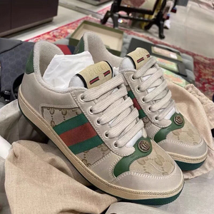 gucci/古驰女鞋条纹做旧脏脏鞋复古印花运动鞋板鞋男鞋