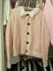 正品miumiu马海毛开衫毛衣肉粉色