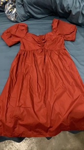 ins韩版V领短袖宽松藏肉显瘦减龄褶皱复古红色连衣裙