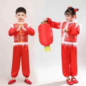 元旦儿童拜年演出服装春节喜庆民族舞开门红秧歌表演服打鼓中国风