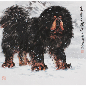 当代藏獒画家王贵邱《王者之风》水墨动物字画 客厅装饰