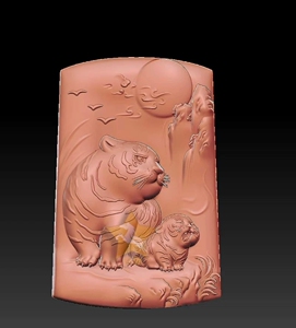 精雕图#浮雕图#玉雕图 新款萌版猛虎下山精雕图浮雕图可爱