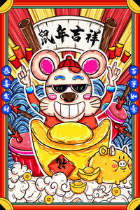 鼠年年画临摹卡 160张高清无水印 儿童画 插画马克笔图片素