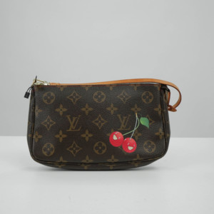 98新lv路易威登樱桃大麻将村上隆联名款单肩女包腋下包中古包