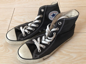 converse匡威女鞋高帮经典款三星标黑色情侣帆布鞋旧鞋