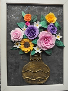 asmile/手作 超轻粘土 装饰画 花瓶 植物 玫瑰 向