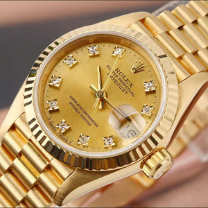 8新]劳力士日志自动机械女士手表黄金镶钻腕表69178
