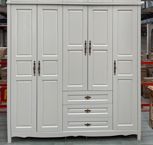 503橡木压纹象牙白五门衣柜如图非常漂亮的货,198/58