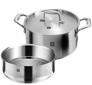 德国双立人蒸锅24cm汤锅家用双耳防烫26蒸屉304不锈钢炖