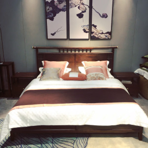柚乐居新中式家具厂家批发!全乌金木实木家具!全新 1床2床头