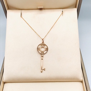 8新]tiffany/蒂芙尼玫瑰金罗马数字钥匙钻石项链公价2.5w