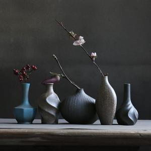 陶瓷花瓶粗陶花器日式复古创意摆件干花插花现代简约小号茶道配件