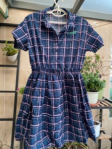 安奈儿女童连衣裙，格子裙，160码，翻领，前面有一排扣子的，