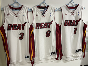 阿迪达斯swingman热火三巨头詹姆斯韦德波什主场白热球衣