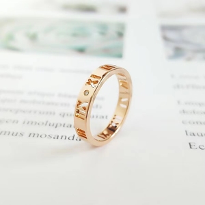 95新 蒂芙尼18k玫瑰金镶钻镂空罗马数字戒指13号33