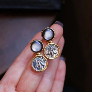 中古vintage复古耳钉古着纯银古币耳环欧洲回流宝格丽借名