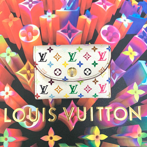 lv绝版村上隆白三彩按扣卡包/零钱包/名片包.