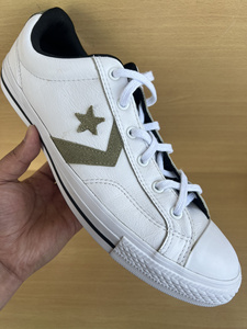 converse匡威白色星箭标男士真皮牛皮休闲鞋44码,专柜