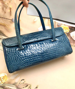 jra认证蓝绿色亮面真鳄鱼皮包日本手提包稀有皮彩鳄腋下包