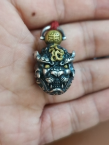 纯银 黄铜谛听驱魔铃吊坠,做工一流超精细,造型威武霸气