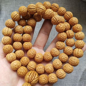 精品正圆桃核手持脖挂54颗长串密纹矮桩野生山桃核文玩佛珠 1
