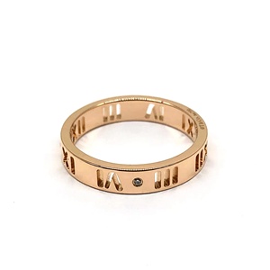 95新 tiffany 蒂芙尼 18k玫瑰金罗马数字镶钻戒指 约12码