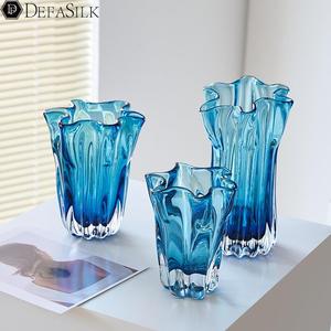 克莱因蓝色琉璃花瓶玻璃摆件客厅插鲜花水养北欧创意餐桌轻奢干花