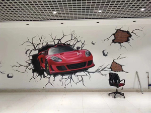 墙绘涂鸦艺术墙3d画汽车涂鸦4s店工业风涂鸦墙艺术园区涂鸦彩