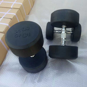 包胶哑铃圆头固定哑铃20kg50kg橡胶钢制哑铃健身家用男士