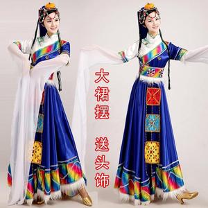 新款水袖藏族演出服西藏舞蹈服装少数民族表演服饰成人女天路卓玛