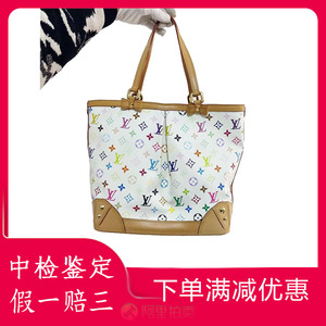 [95新]lv路易威登sharleen mm村上隆白三彩派拉蒙蝴蝶结手提女包